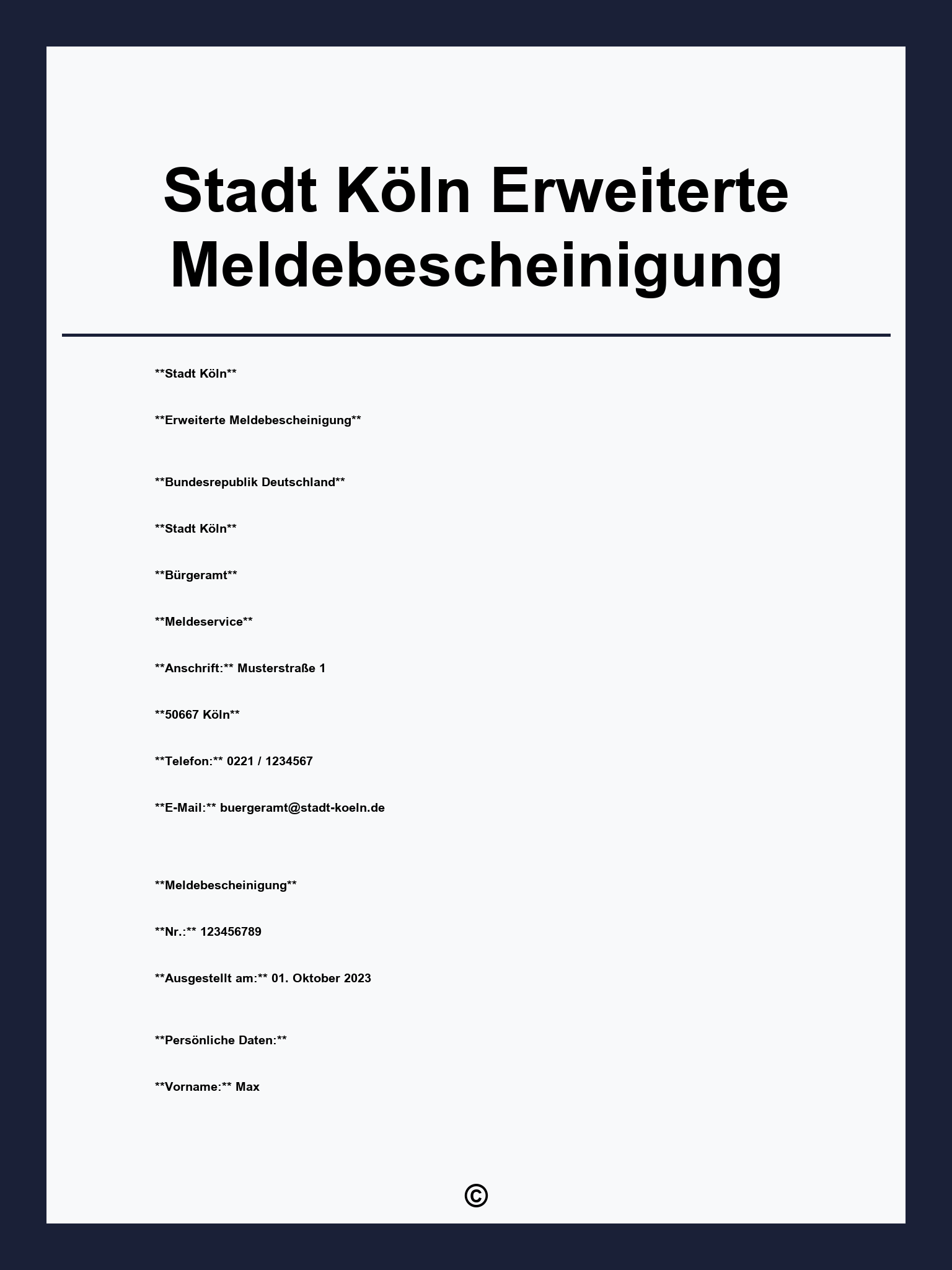 Stadt Köln Erweiterte Meldebescheinigung