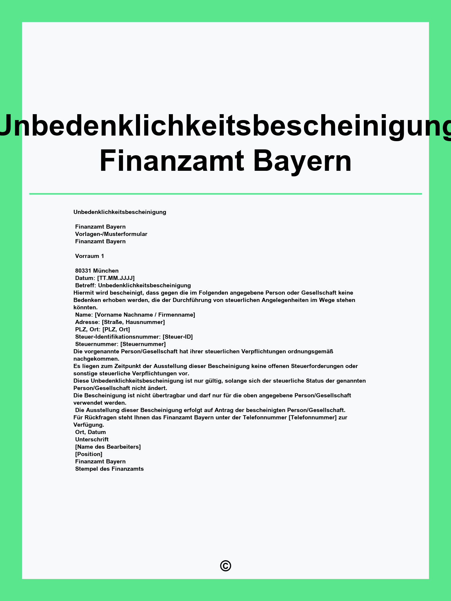 Unbedenklichkeitsbescheinigung Finanzamt Bayern