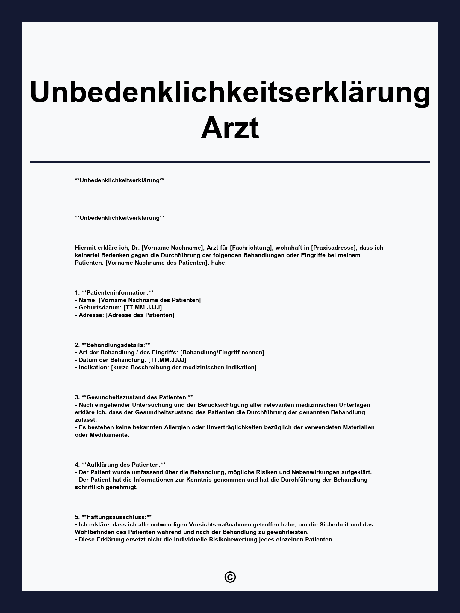 Unbedenklichkeitserklärung Arzt