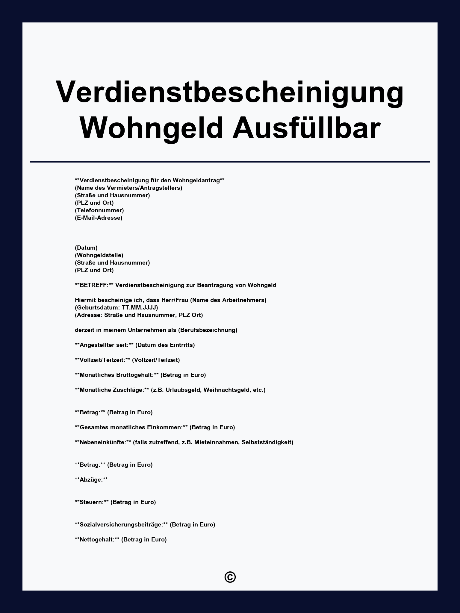 Verdienstbescheinigung Wohngeld Ausfüllbar