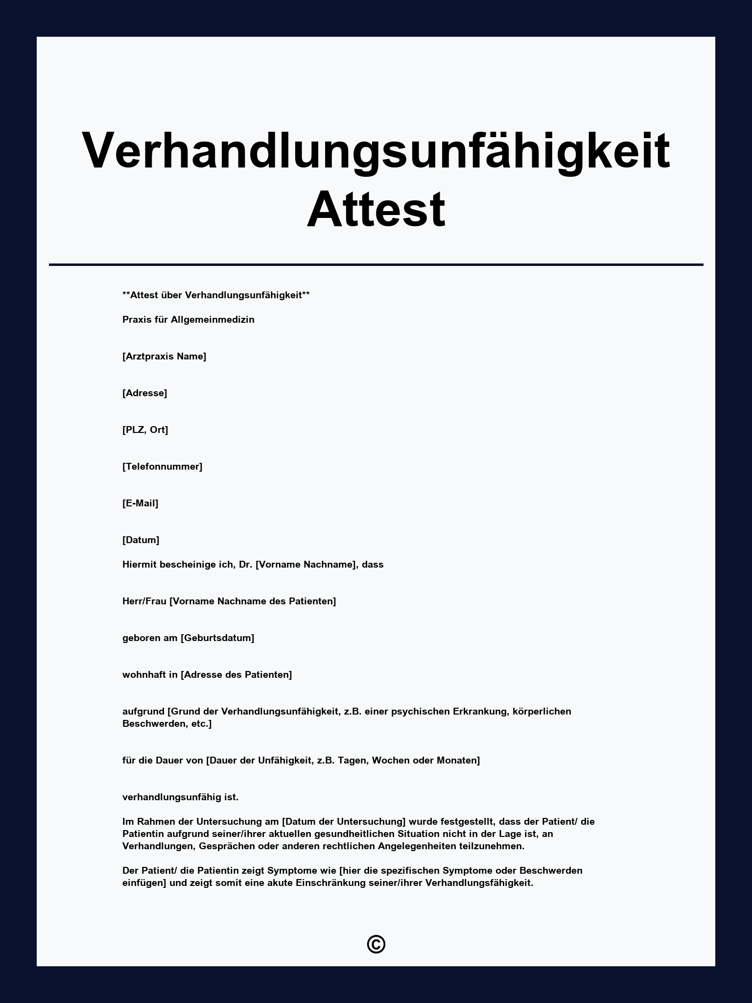Verhandlungsunfähigkeit Attest Muster