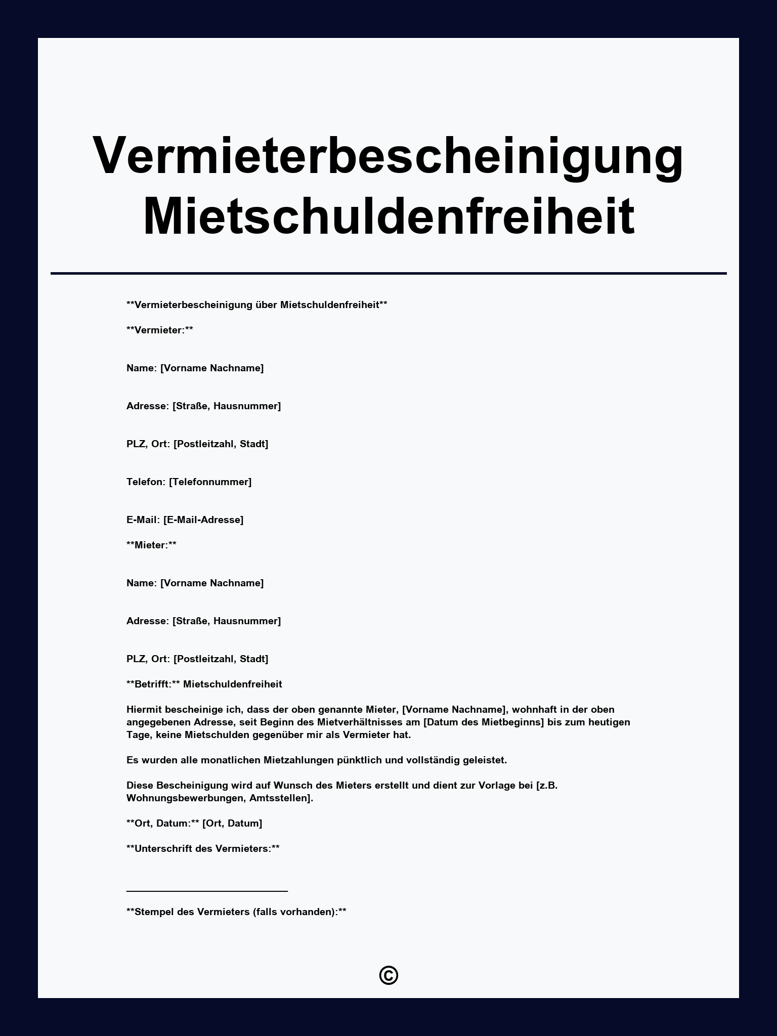 Vermieterbescheinigung Mietschuldenfreiheit