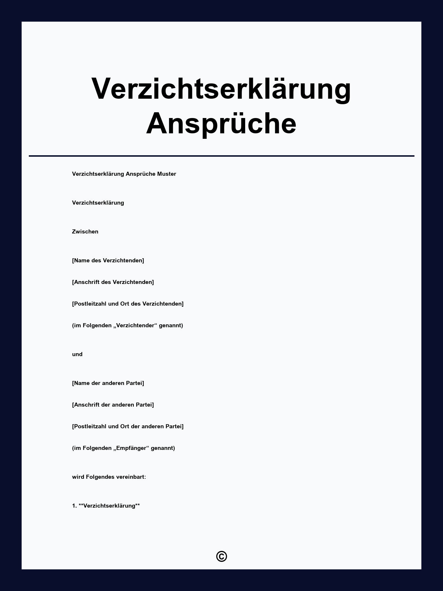 Vorlage Verzichtserklärung Ansprüche