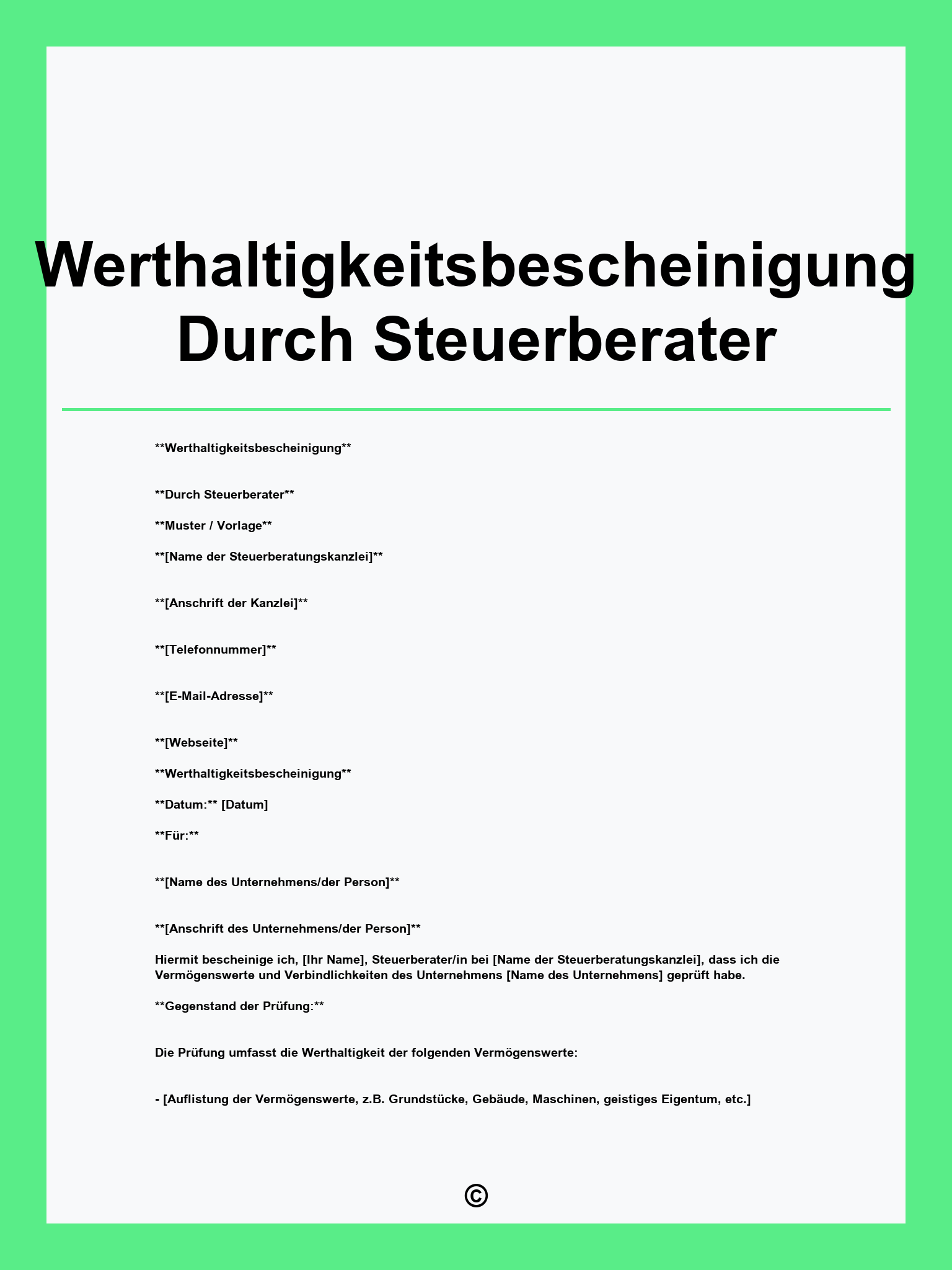 Werthaltigkeitsbescheinigung Durch Steuerberater Muster