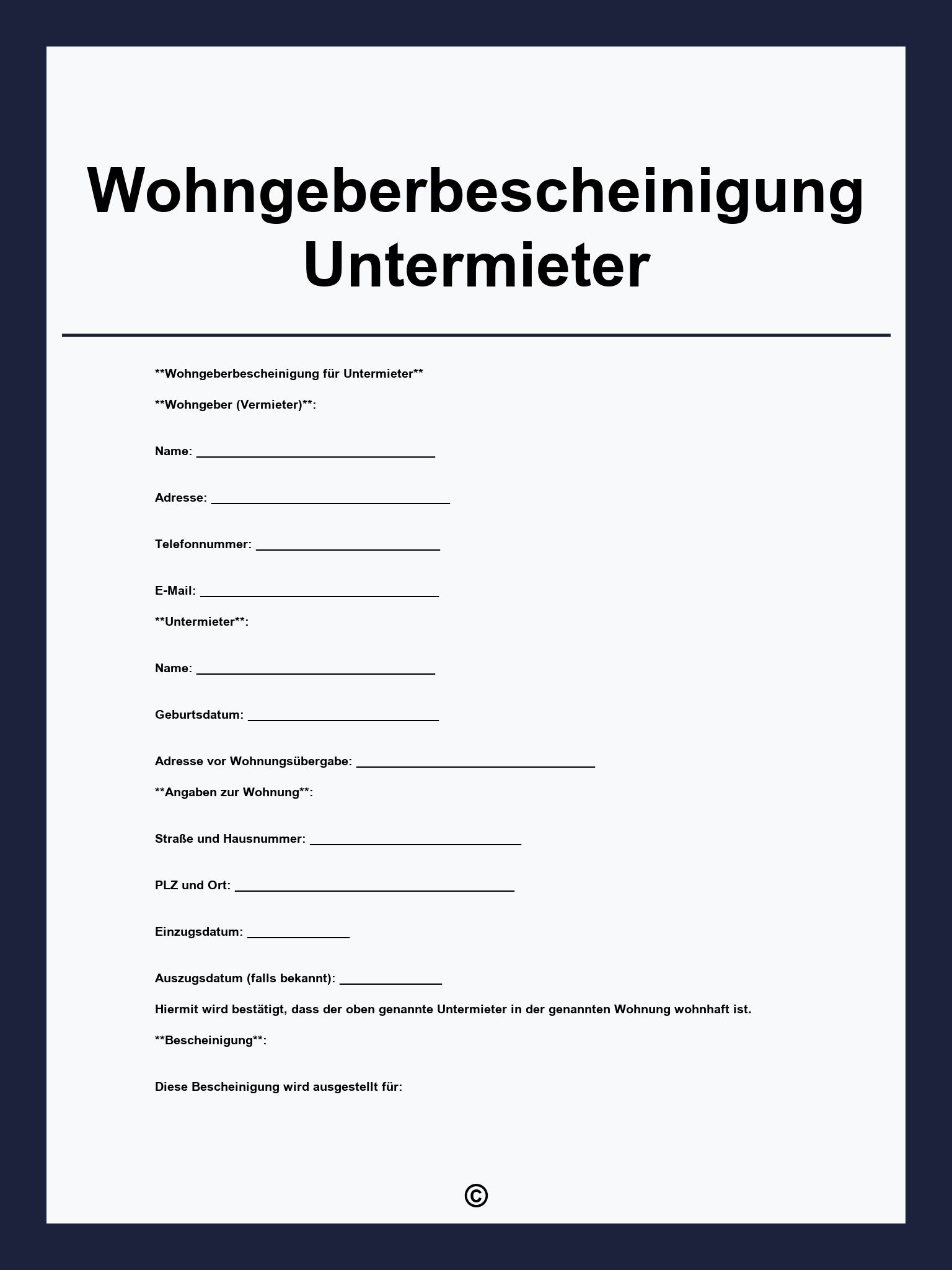 Wohngeberbescheinigung Untermieter