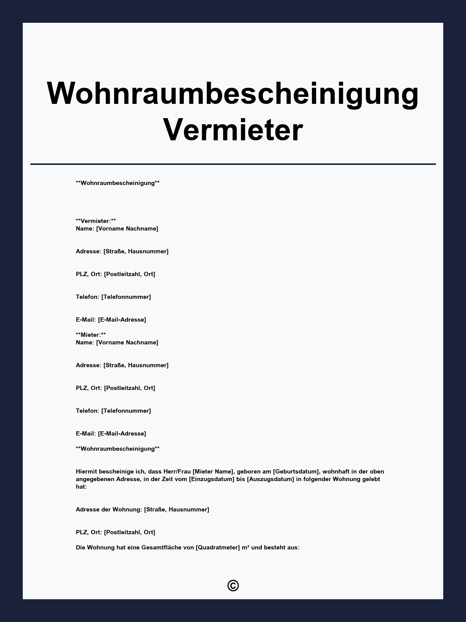 Wohnraumbescheinigung Vermieter
