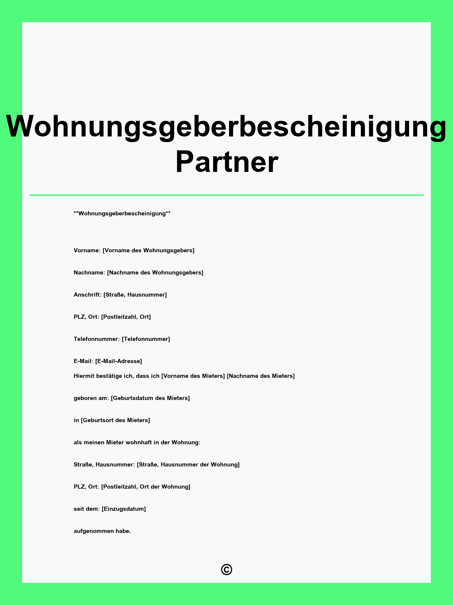 Wohnungsgeberbescheinigung Partner Muster