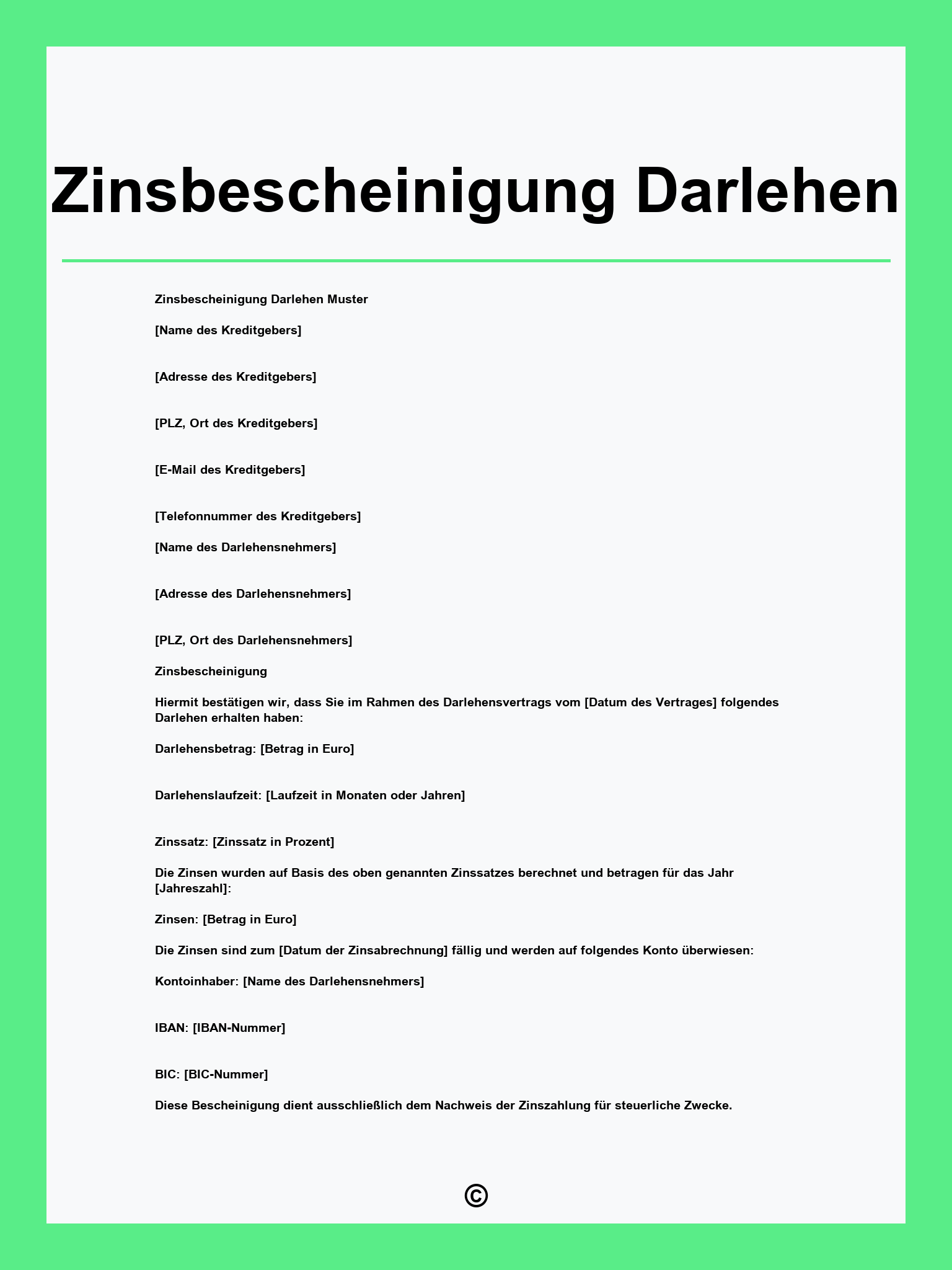 Zinsbescheinigung Darlehen Muster