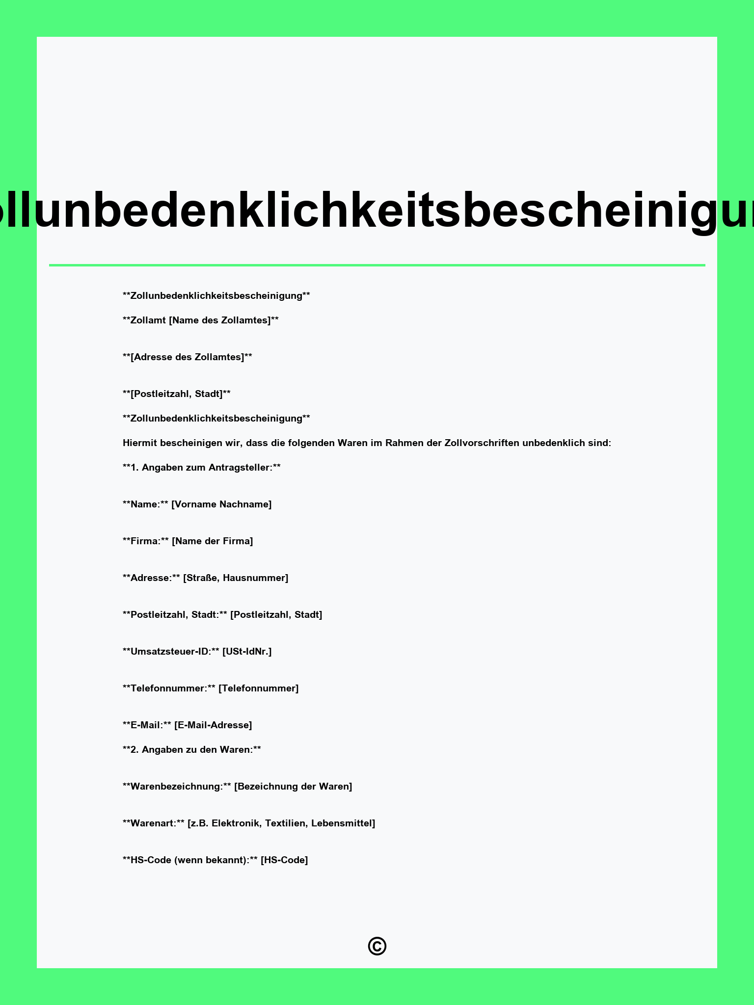 Zollunbedenklichkeitsbescheinigung